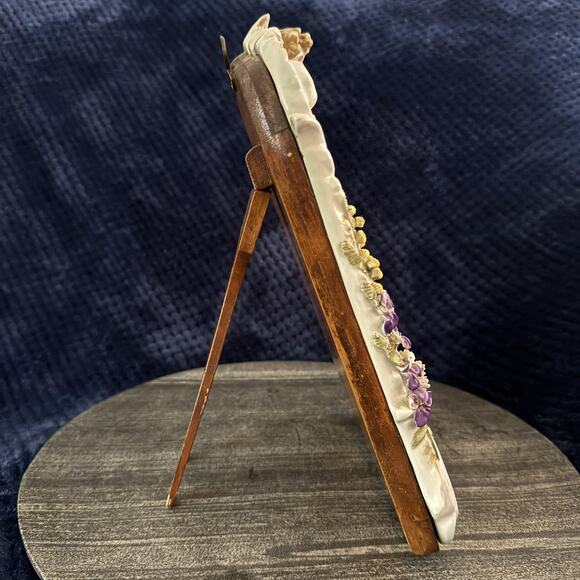 Antique Porcelain Table Mirror Cherub Flowers Easel Back Continental Mirror - Picture 2 of 11